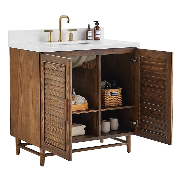 Lowell Dark Walnut 36" Single Vanity with Pure White Quartz Top