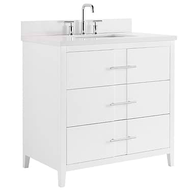 Iconic 36" White and Silver Vanity with Quartz Counter