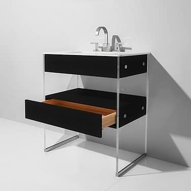 Lucite  30" Black Gloss Vanity and Counter