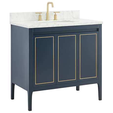 Province Navy and Gold 36" Single Vanity with Carrara Marble Top
