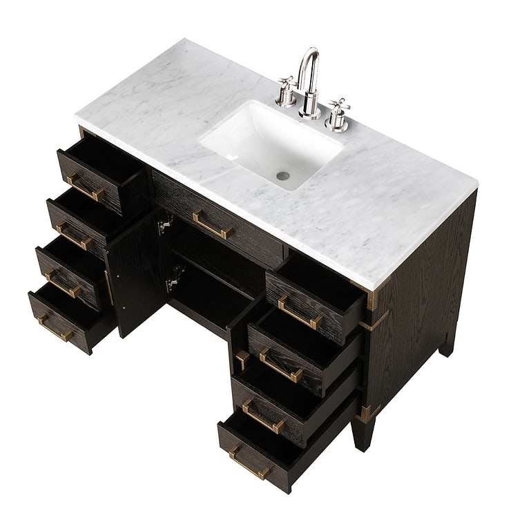 Aiden Brown Oak 48" Single Vanity with Carrara Marble Top