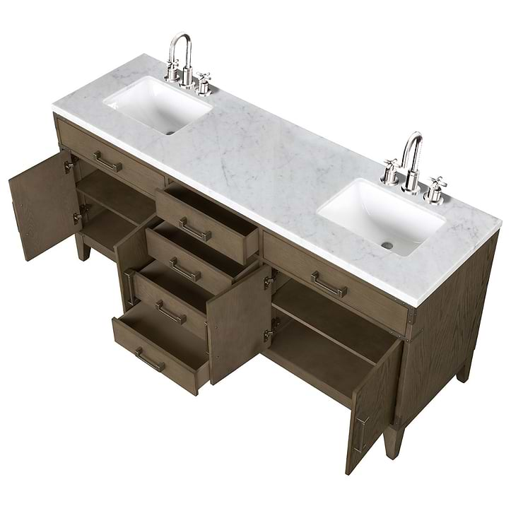 Aiden Gray Oak 72" Double Vanity wth Carrara Marble Top