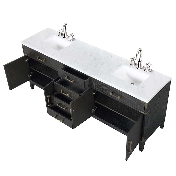 Aiden Black Oak 84" Double Vanity with Carrara Marble Top