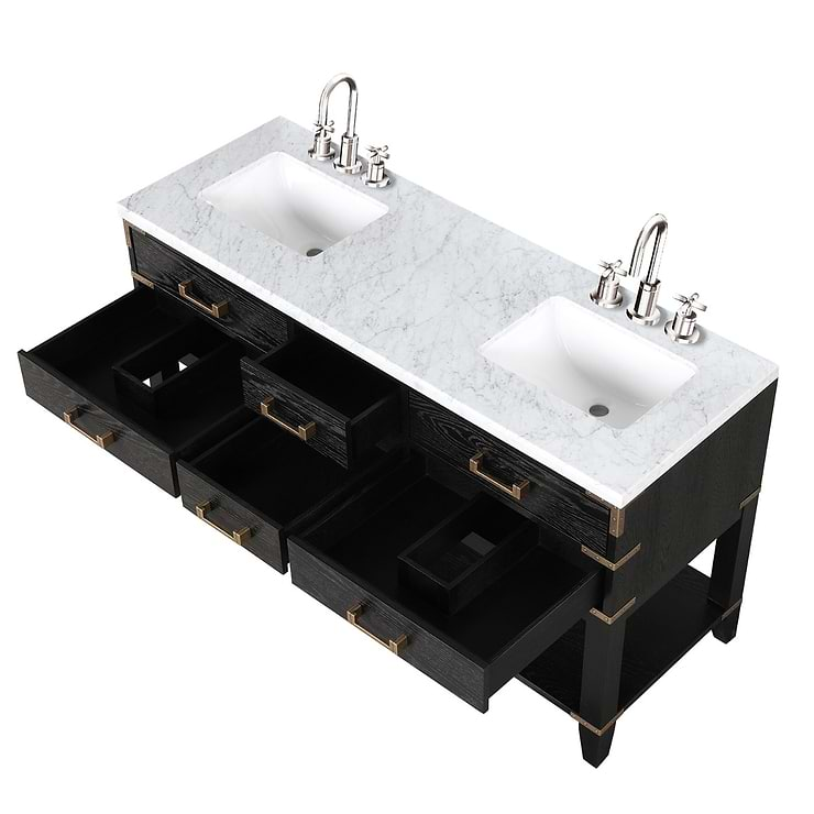 Calico Black Oak 60" Double Vanity with Carrara Marble Top