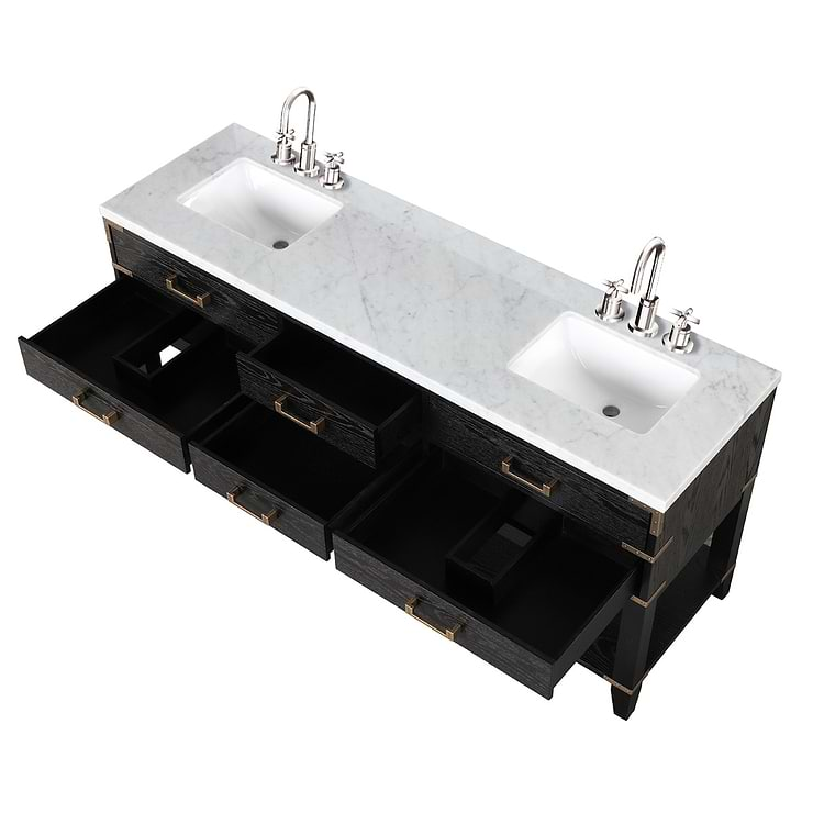 Calico Black Oak 72" Double Vanity with Carrara Marble Top