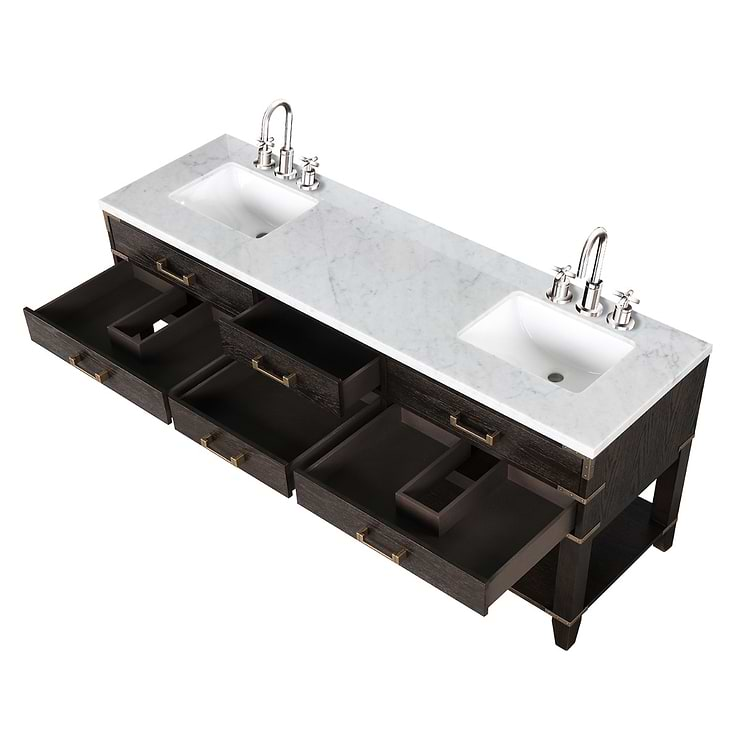 Calico Brown Oak 72" Double Vanity with Carrara Marble Top