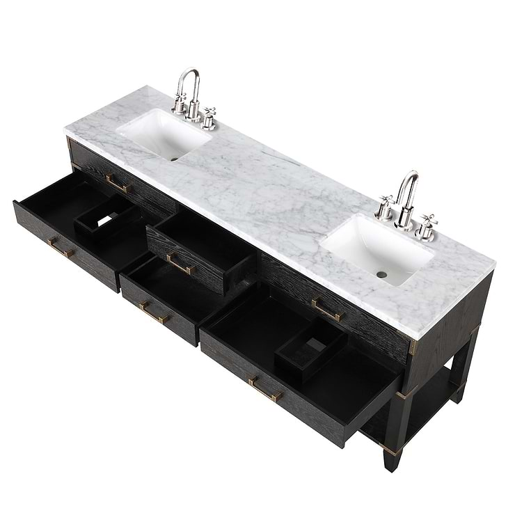 Calico Black Oak 80" Double Vanity with Carrara Marble Top