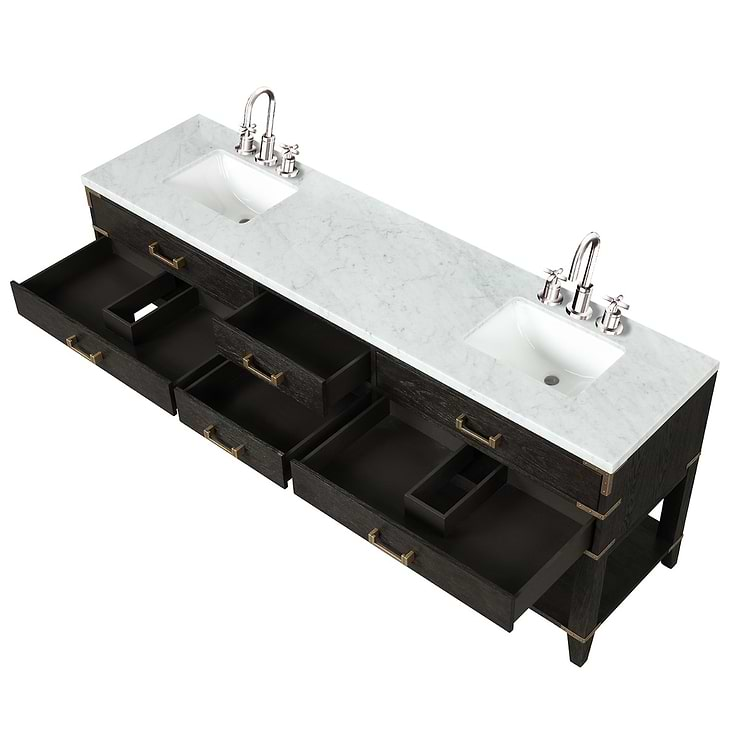 Calico Black Oak 84" Double Vanity with Carrara Marble Top