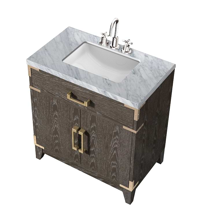 Aiden Brown Oak 30" Single Vanity with Carrara Marble Top