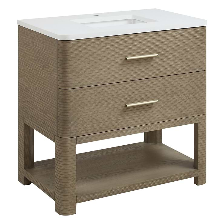 James Martin Vanities Lucian Pebble Oak 36" Single Vanity with White Zeus Quartz Top