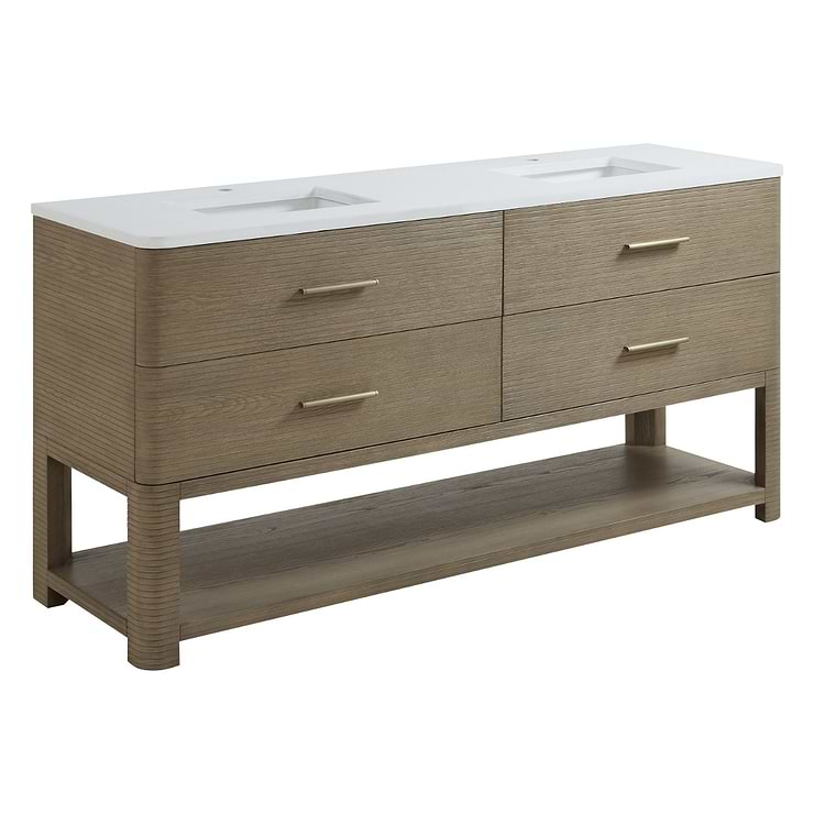 James Martin Vanities Lucian Pebble Oak 72" Double Vanity with White Zeus Quartz Top