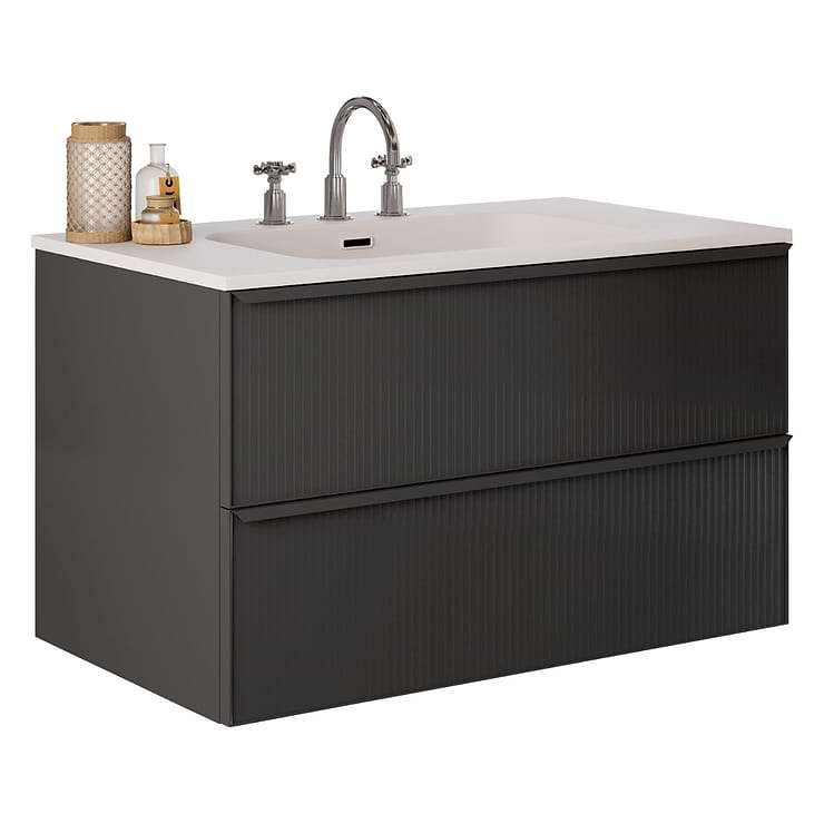 Astor Black 36" Single Vanity with Integrated White Solid SurfaceTop