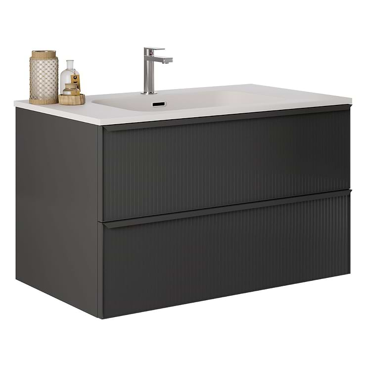 Astor Black 36" Single Vanity with Integrated White Solid SurfaceTop