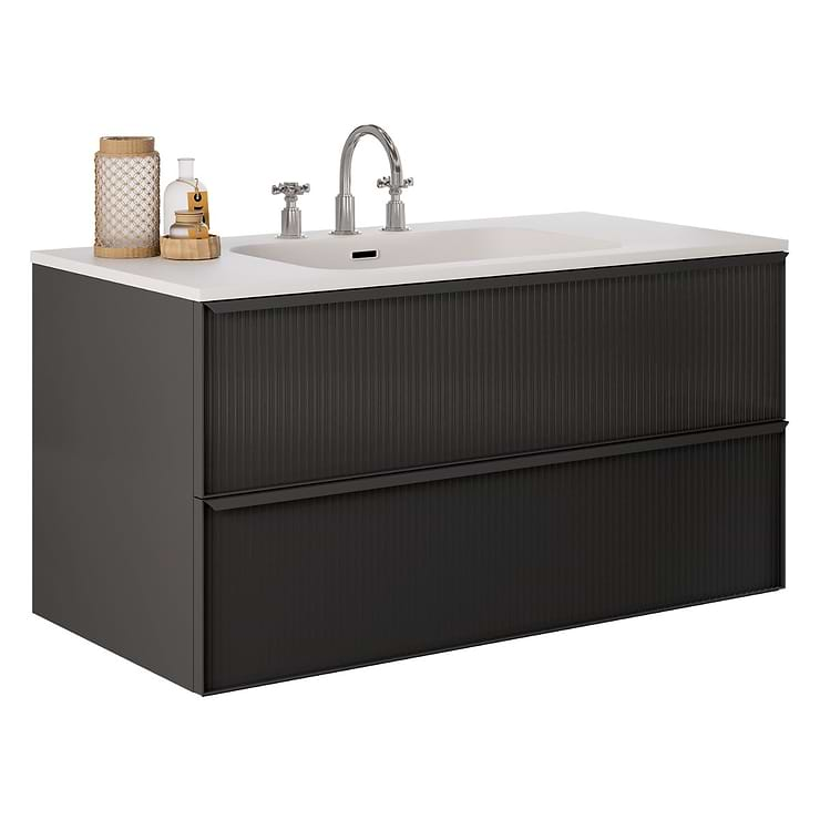 Astor Black 42" Single Vanity with Integrated White Solid SurfaceTop