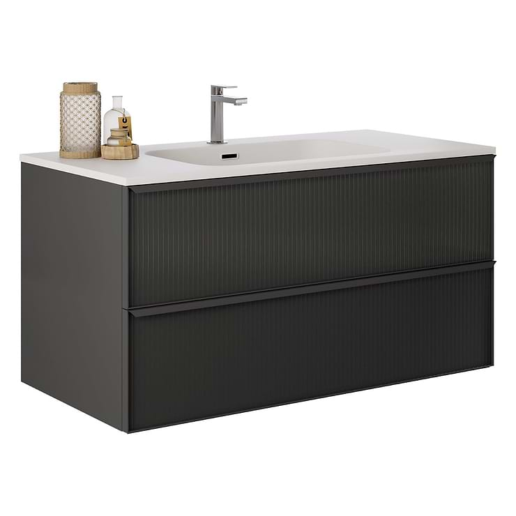 Astor Black 42" Single Vanity with Integrated White Solid SurfaceTop