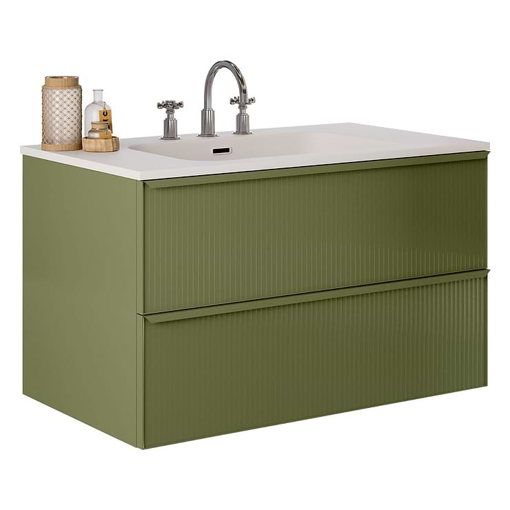 Astor Olive 36" Single Vanity with Integrated White Solid SurfaceTop