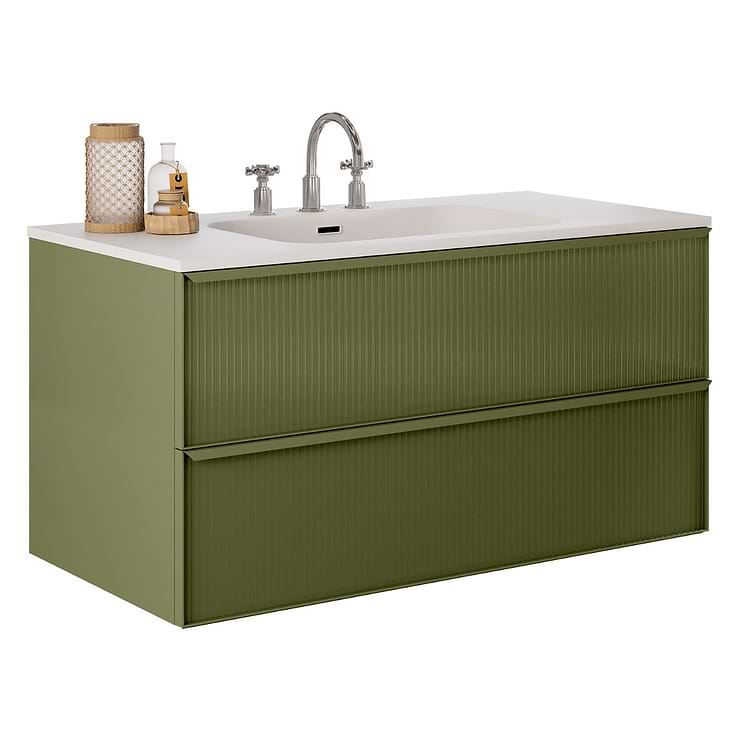 Astor Olive 42" Single Vanity with Integrated White Solid SurfaceTop