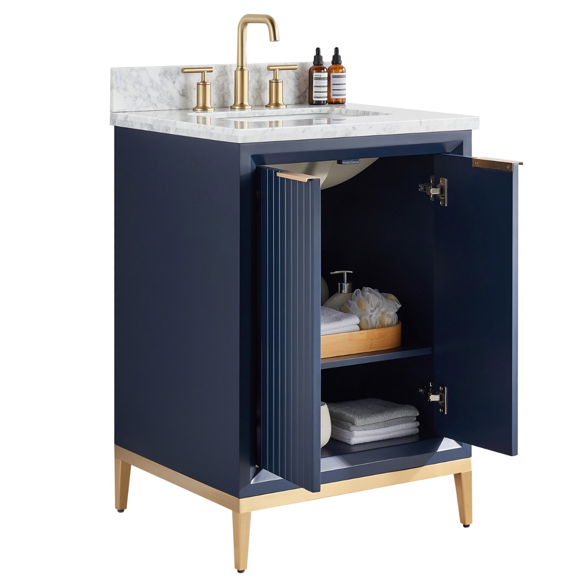 Bungalow Navy and Gold 24" Single Vanity with Carrara Marble Top