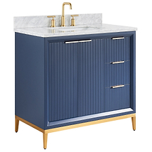 Bungalow Navy and Gold 36" Single Vanity with Carrara Marble Top