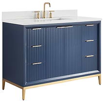 Bungalow Navy and Gold 48" Single Vanity with Pure White Quartz Top