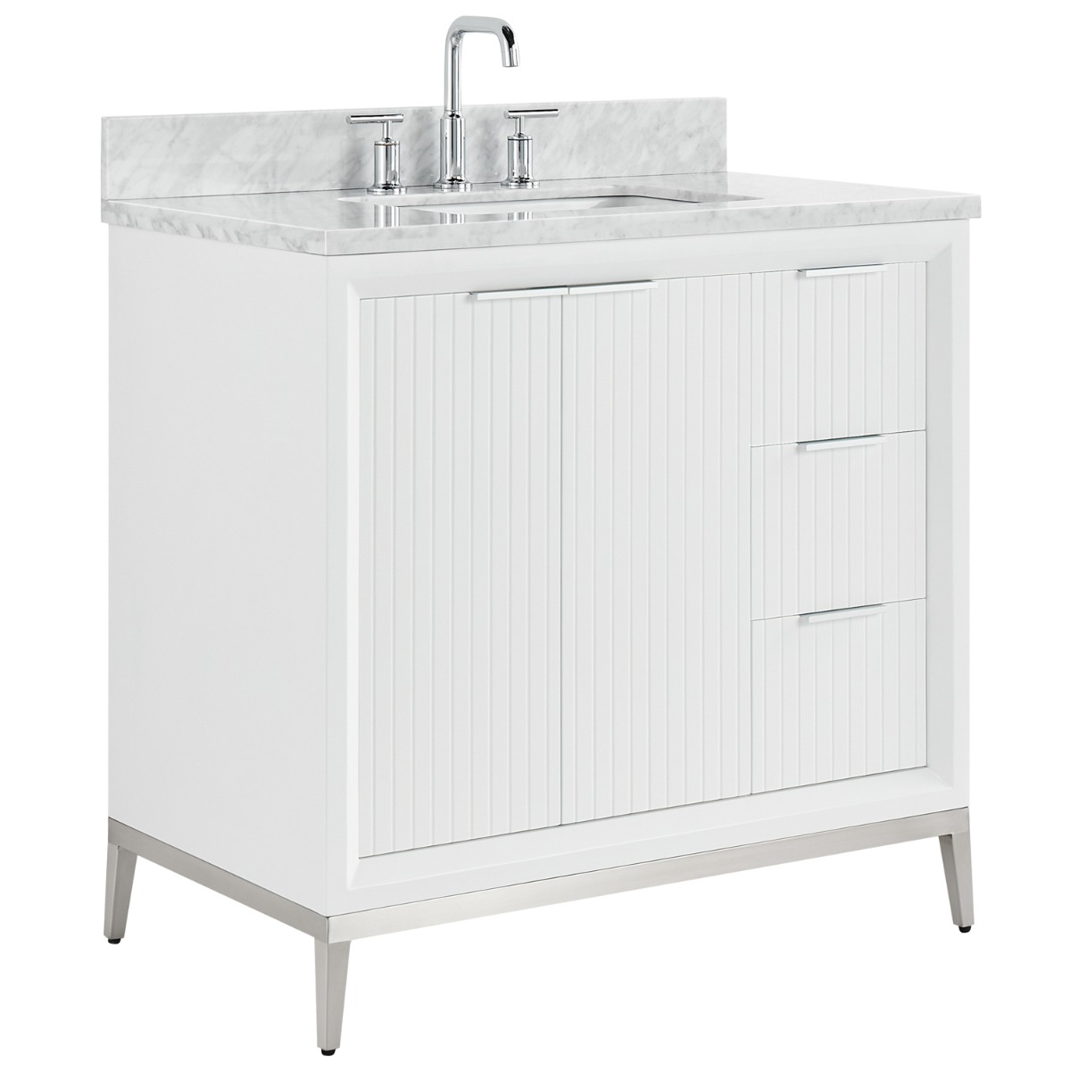 Bungalow White and Silver 36" Single Vanity with Carrara Marble Top