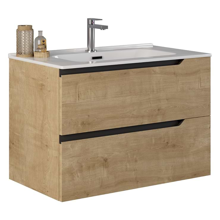 Duo Blonde Wood 32" Single Vanity with Integrated White Ceramic Top