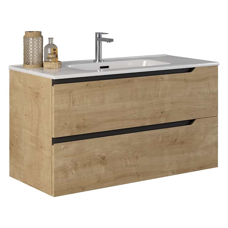 Duo Blonde Wood 40" Single Vanity with Integrated White Ceramic Top