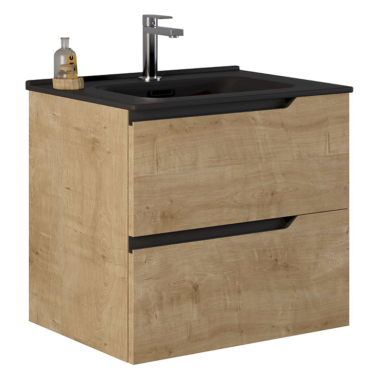 Duo Blonde Wood 24" Single Vanity with Integrated Black Ceramic Top