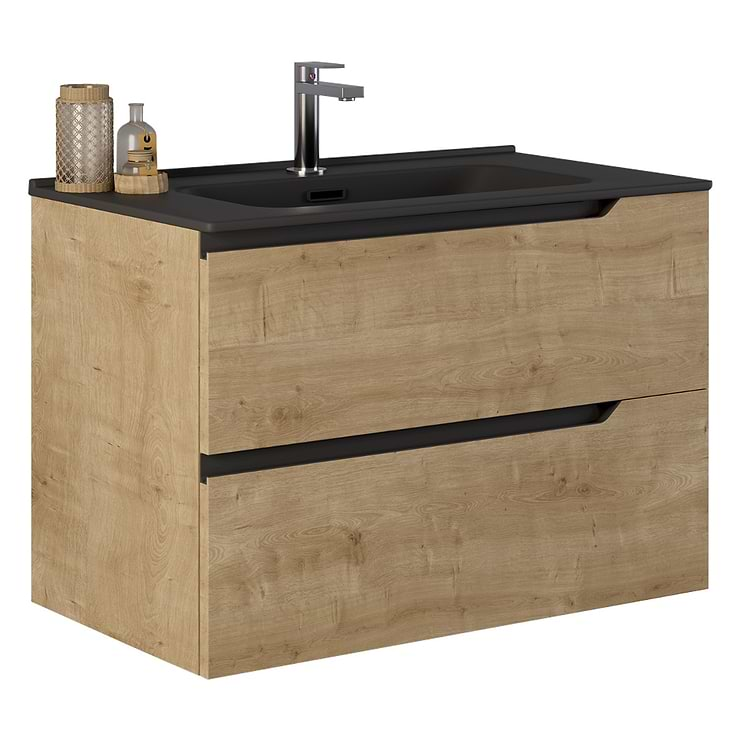 Duo Blonde Wood 32" Single Vanity with Integrated Black Ceramic Top