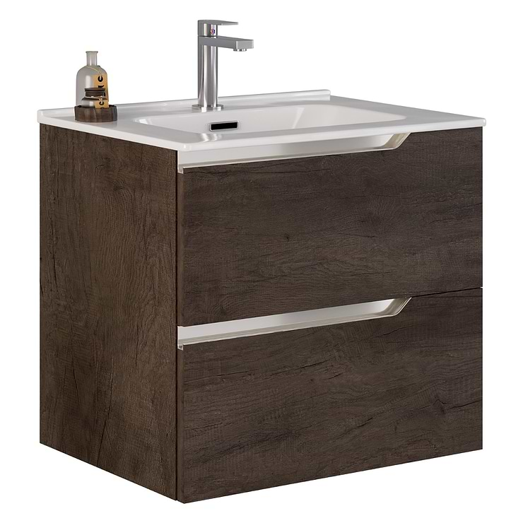 Duo Weathered Oak 24" Single Vanity with Integrated White Ceramic Top