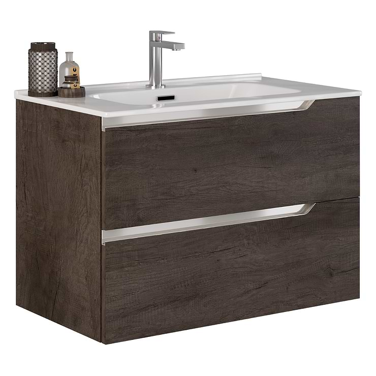 Duo Weathered Oak 32" Single Vanity with Integrated White Ceramic Top