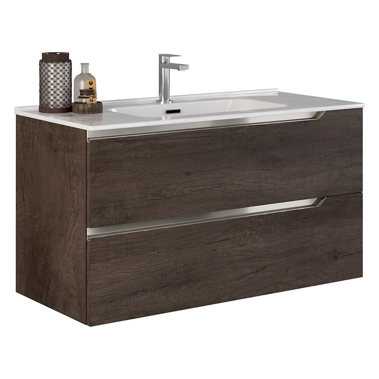 Duo Weathered Oak 40" Single Vanity with Integrated White Ceramic Top