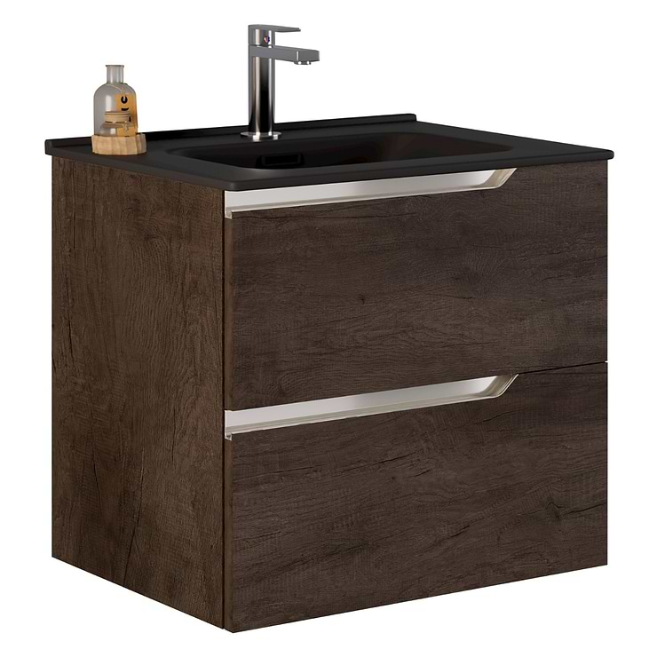 Duo Weathered Oak 24" Single Vanity with Integrated Black Ceramic Top