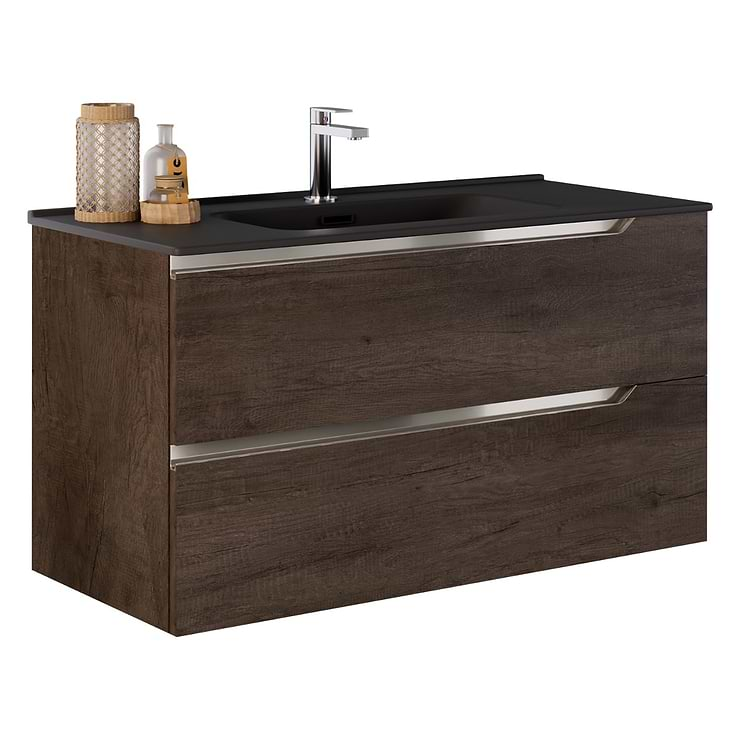 Duo Weathered Oak 40" Single Vanity with Integrated Black Ceramic Top