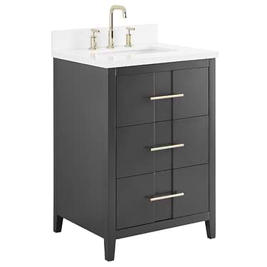 Iconic 24" Black and Gold Vanity with Quartz Counter