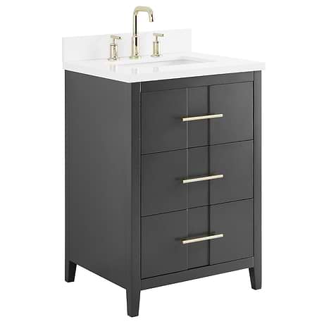 Iconic 24" Charcoal and Gold Vanity with Quartz Counte