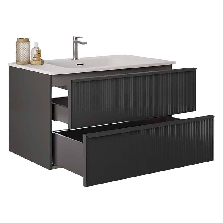 Astor Black 36" Single Vanity with Integrated White Solid SurfaceTop