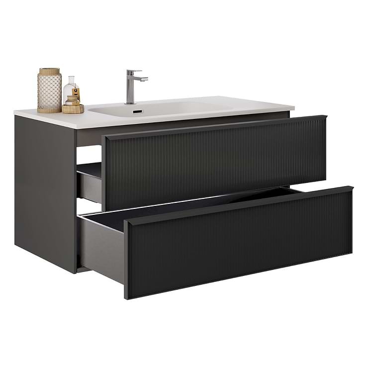 Astor Black 42" Single Vanity with Integrated White Solid SurfaceTop