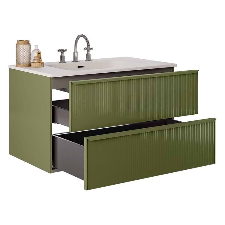 Astor Olive 36" Single Vanity with Integrated White Solid SurfaceTop