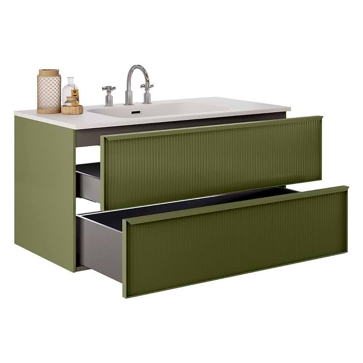 Astor Olive 42" Single Vanity with Integrated White Solid SurfaceTop