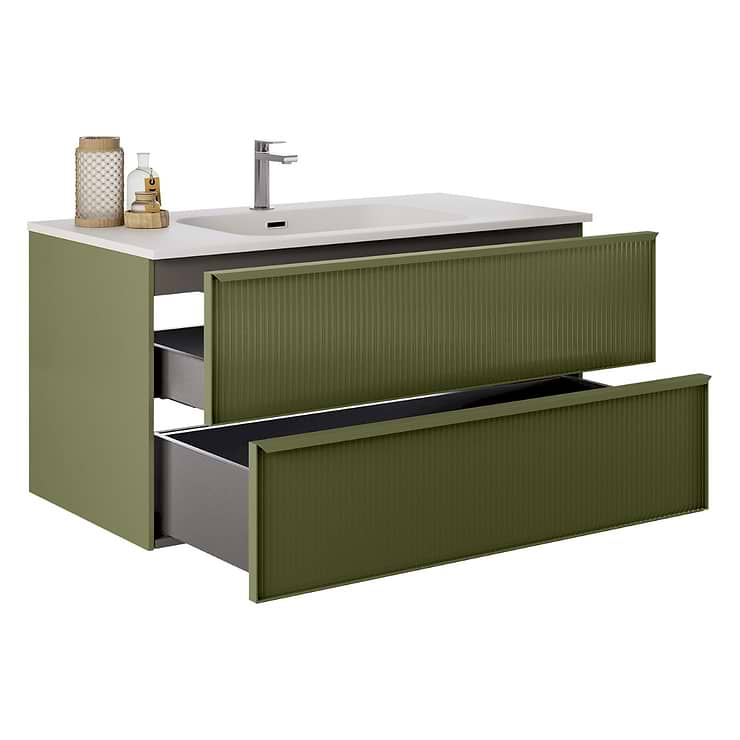 Astor Olive 42" Single Vanity with Integrated White Solid SurfaceTop