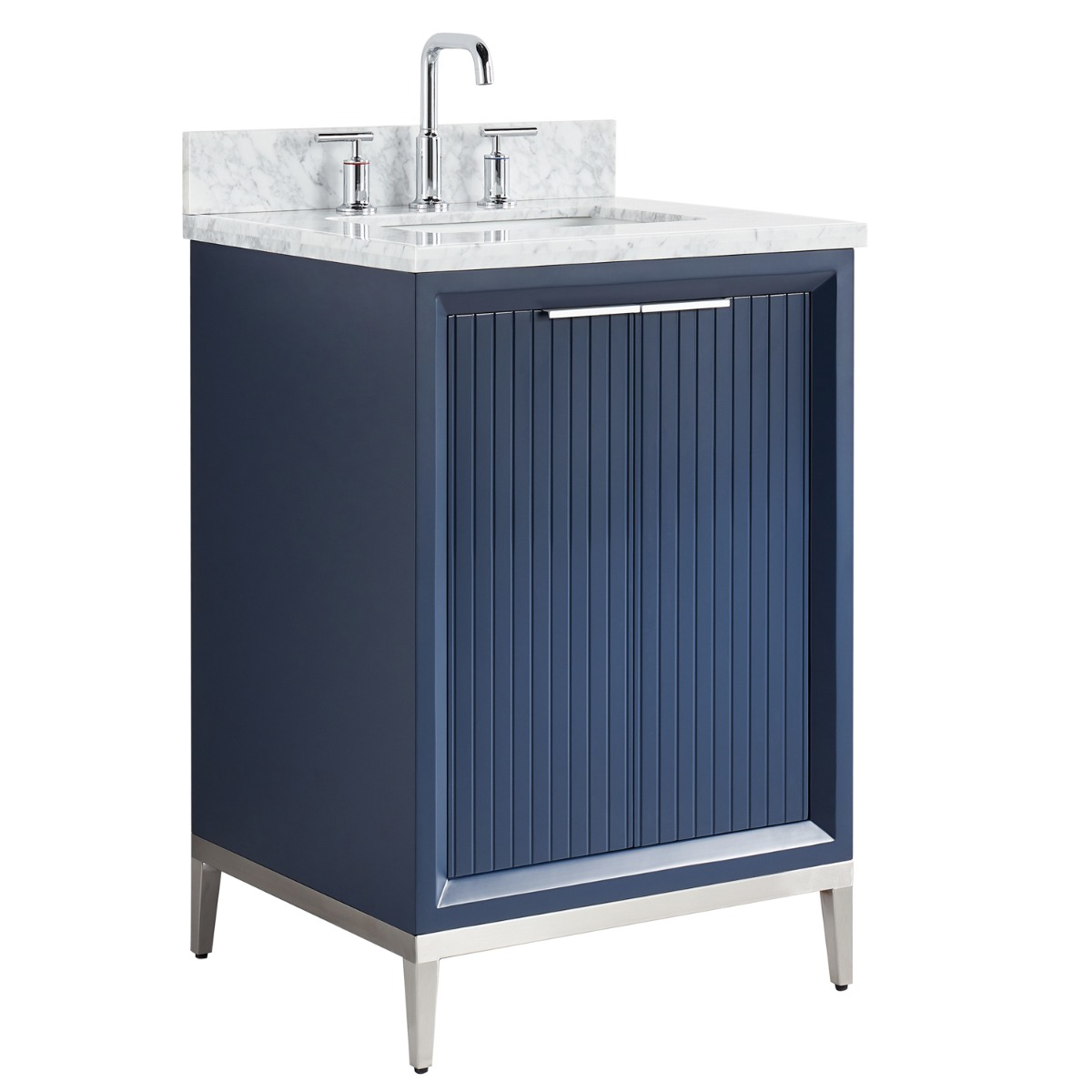 Bungalow Navy and Silver 24" Single Vanity with Carrara Marble Top