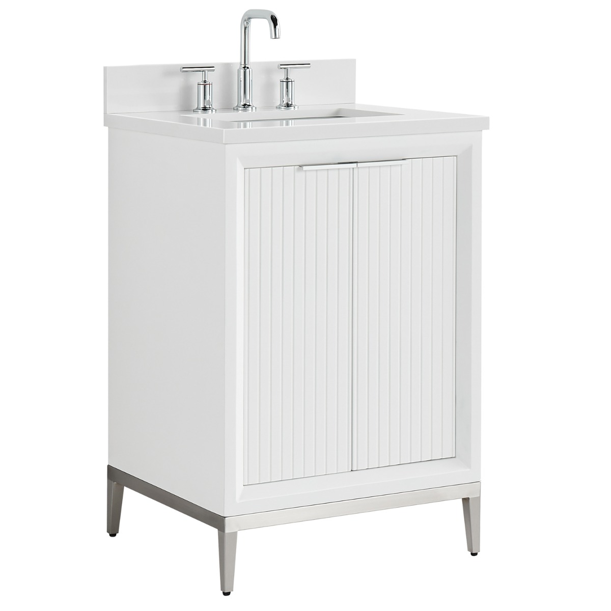 Bungalow White and Silver 24" Single Vanity with Pure White Quartz Top