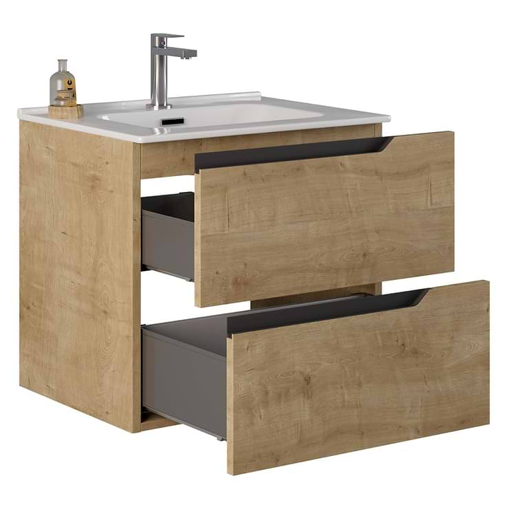 Duo Blonde Wood 24" Single Vanity with Integrated White Ceramic Top