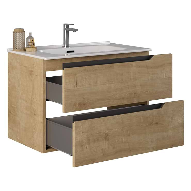 Duo Blonde Wood 32" Single Vanity with Integrated White Ceramic Top