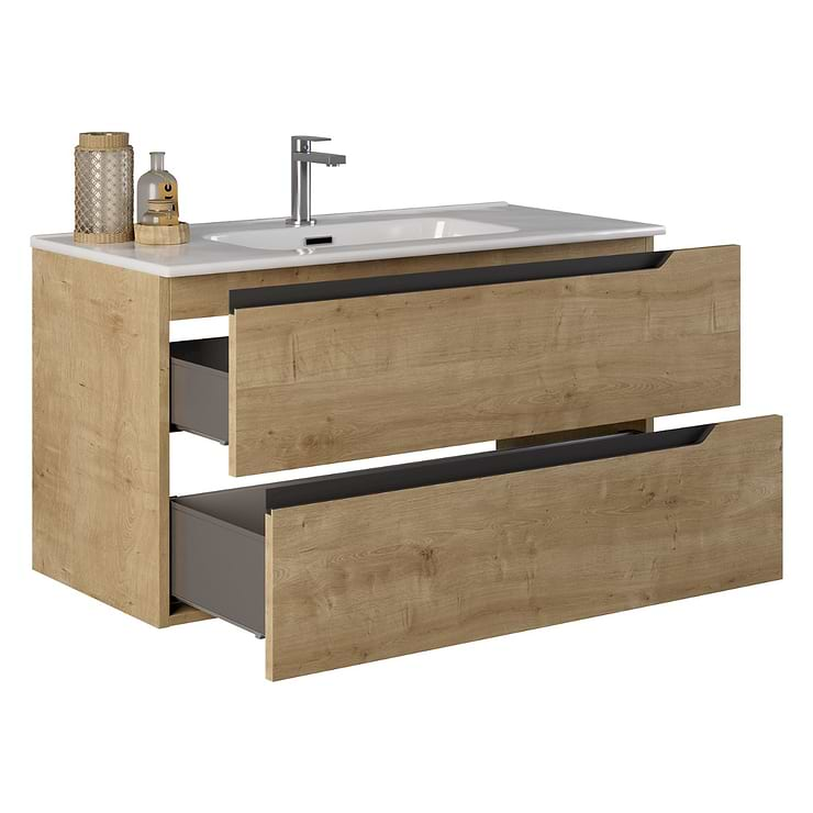 Duo Blonde Wood 40" Single Vanity with Integrated White Ceramic Top