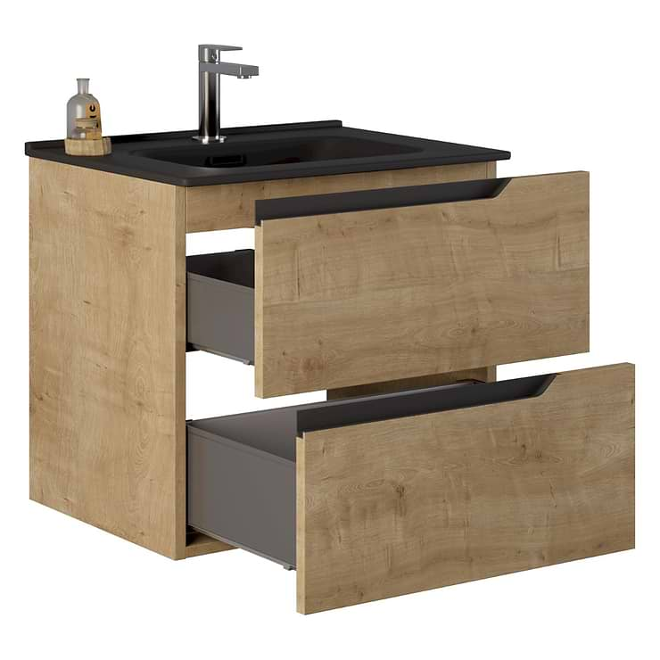 Duo Blonde Wood 24" Single Vanity with Integrated Black Ceramic Top