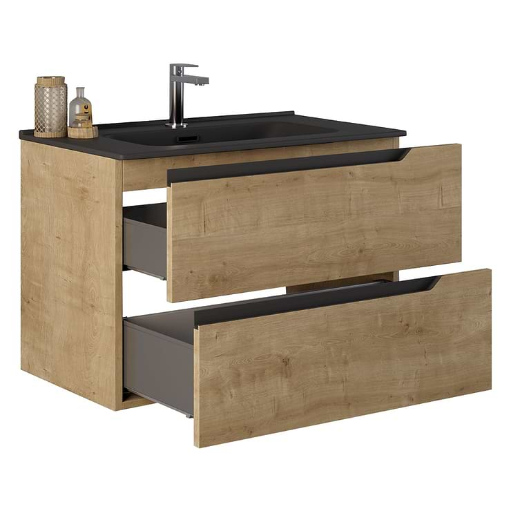 Duo Blonde Wood 32" Single Vanity with Integrated Black Ceramic Top