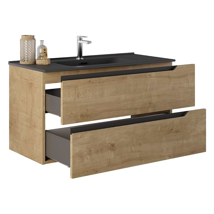 Duo Blonde Wood 40" Single Vanity with Integrated Black Ceramic Top