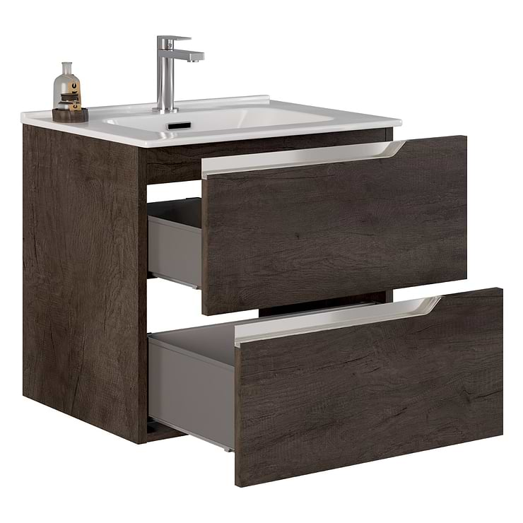 Duo Weathered Oak 24" Single Vanity with Integrated White Ceramic Top